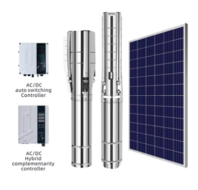 Segondè presyon 19m AC DC Submersible twou twou twou san fon byen ponp