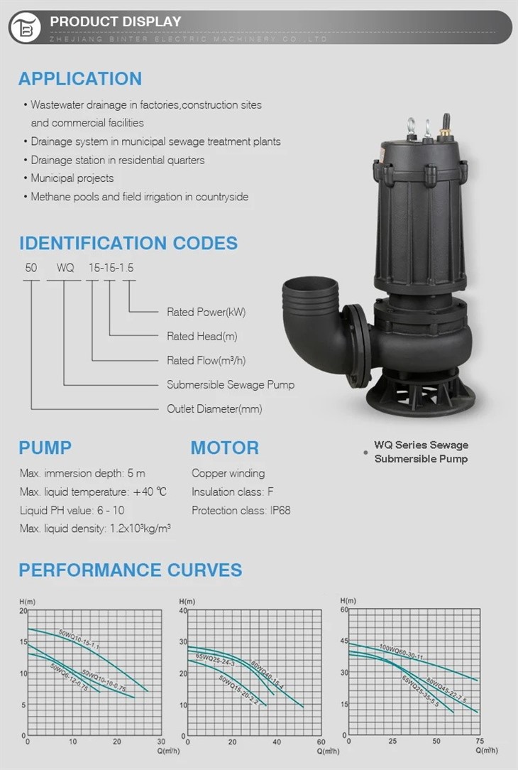Wq 2 Pole Series High Pressure Pompes Cutting Sewage Submersible Water Pump Wq 2 Pole Series High Pressure Pompes Cutting Sewage Submersible Water Pump